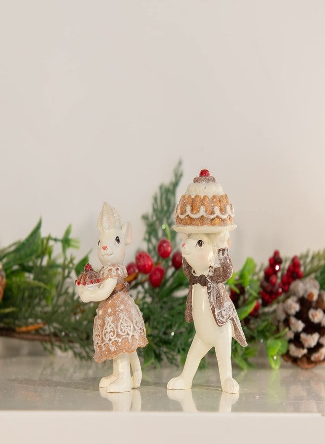 Braxio Indoor Christmas Gingerbread Mouse Figurine Set of 2 for Christmas, Festive Tabletop Decor, Cookie Ornament, Collectible Holiday Decorations for Christmas Tree, Mantel, Shelf - Image 4